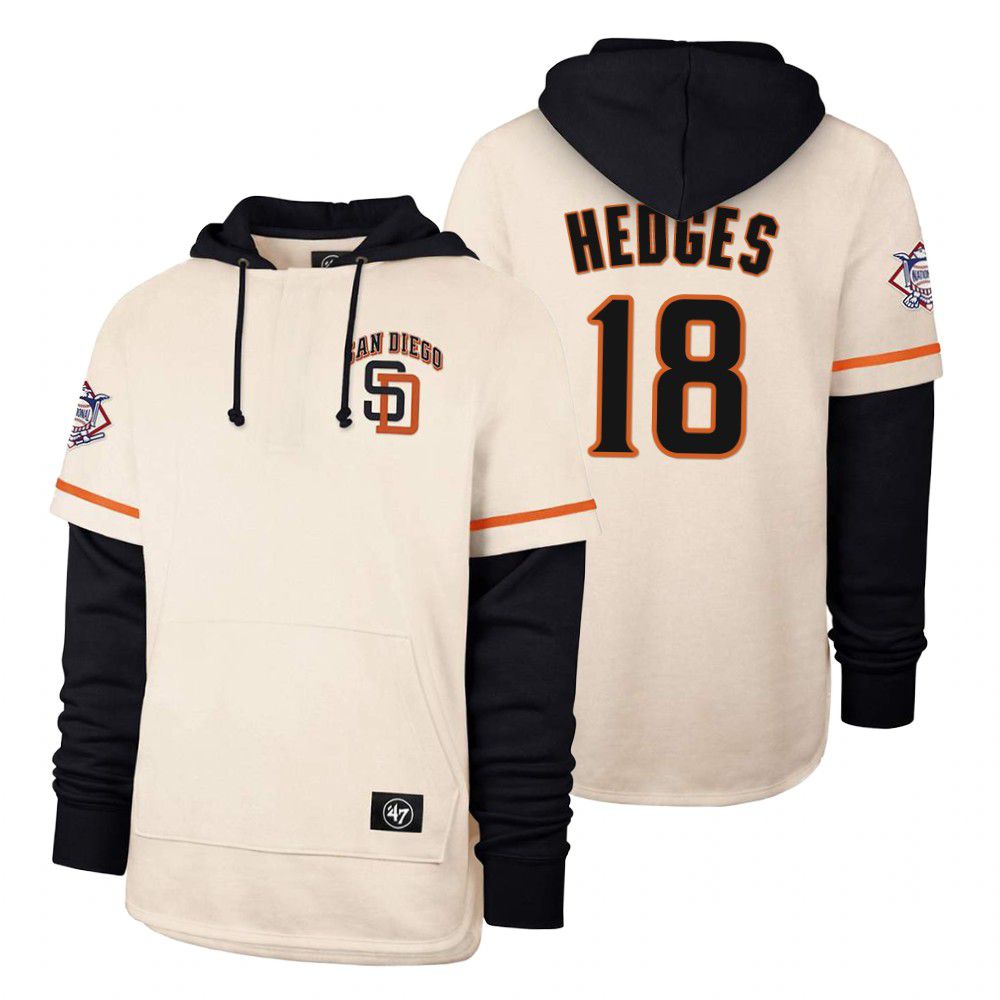 Men San Diego Padres #18 Hedges Cream 2021 Pullover Hoodie MLB Jersey